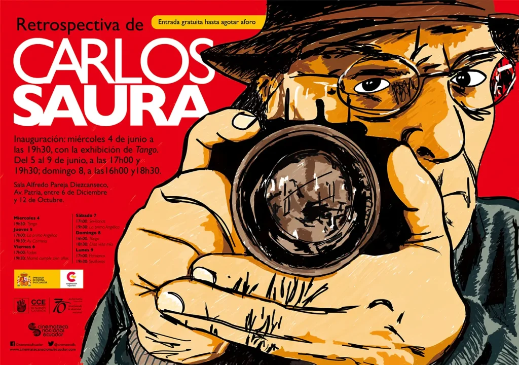 Afiche para la retrospectiva de cine de Carlos Saura, diseñado e ilustrado por Santiago Avila, Fiorum