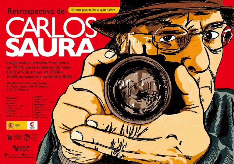 Afiche para la retrospectiva de cine de Carlos Saura, diseñado e ilustrado por Santiago Avila, Fiorum