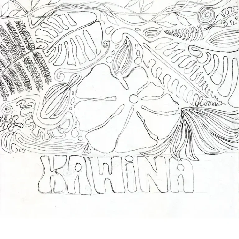 Ilustración para la portada del catálogo de arte ecuatoriano amazónico Kawina, ilustración de Santiago Avila, Fiorum