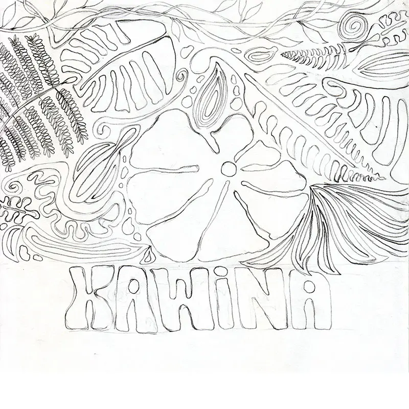 Ilustración para la portada del catálogo de arte ecuatoriano amazónico Kawina, ilustración de Santiago Avila, Fiorum