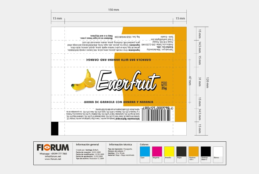 Plano mecánico de empaque individual Enerfrut Banaranja diseñado por Santiago Avila S.