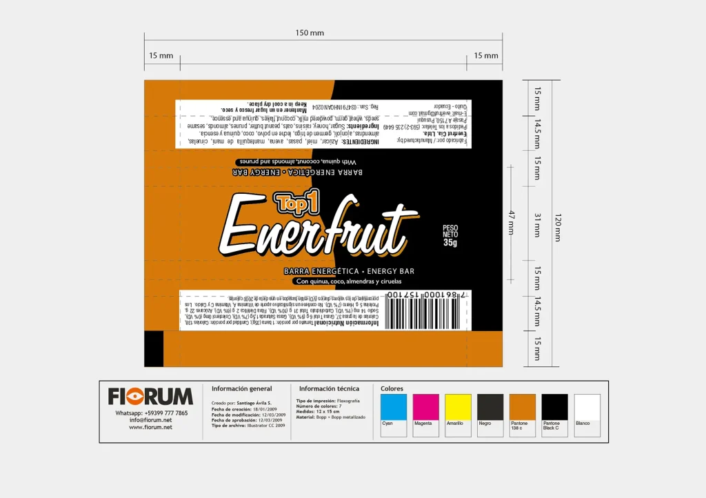 Plano mecánico de empaque individual Enerfrut Top1 diseñado por Santiago Avila S.