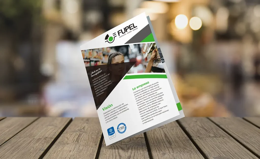 Mockup de brochure de servicio de la empresa Fupel por Santiago Avila