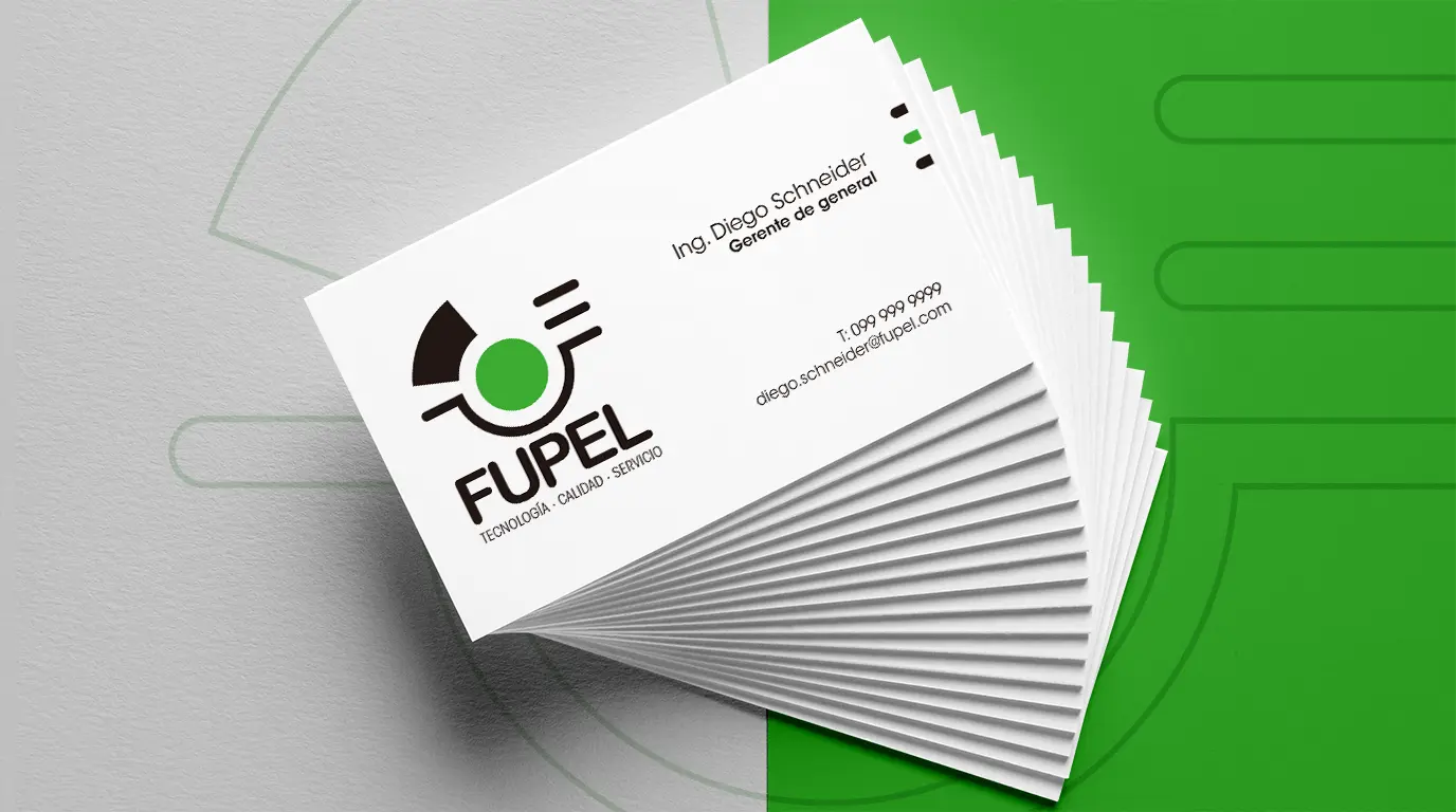 Tarjeta de presentación empresa Fupel, rediseño logo Santiago Avila