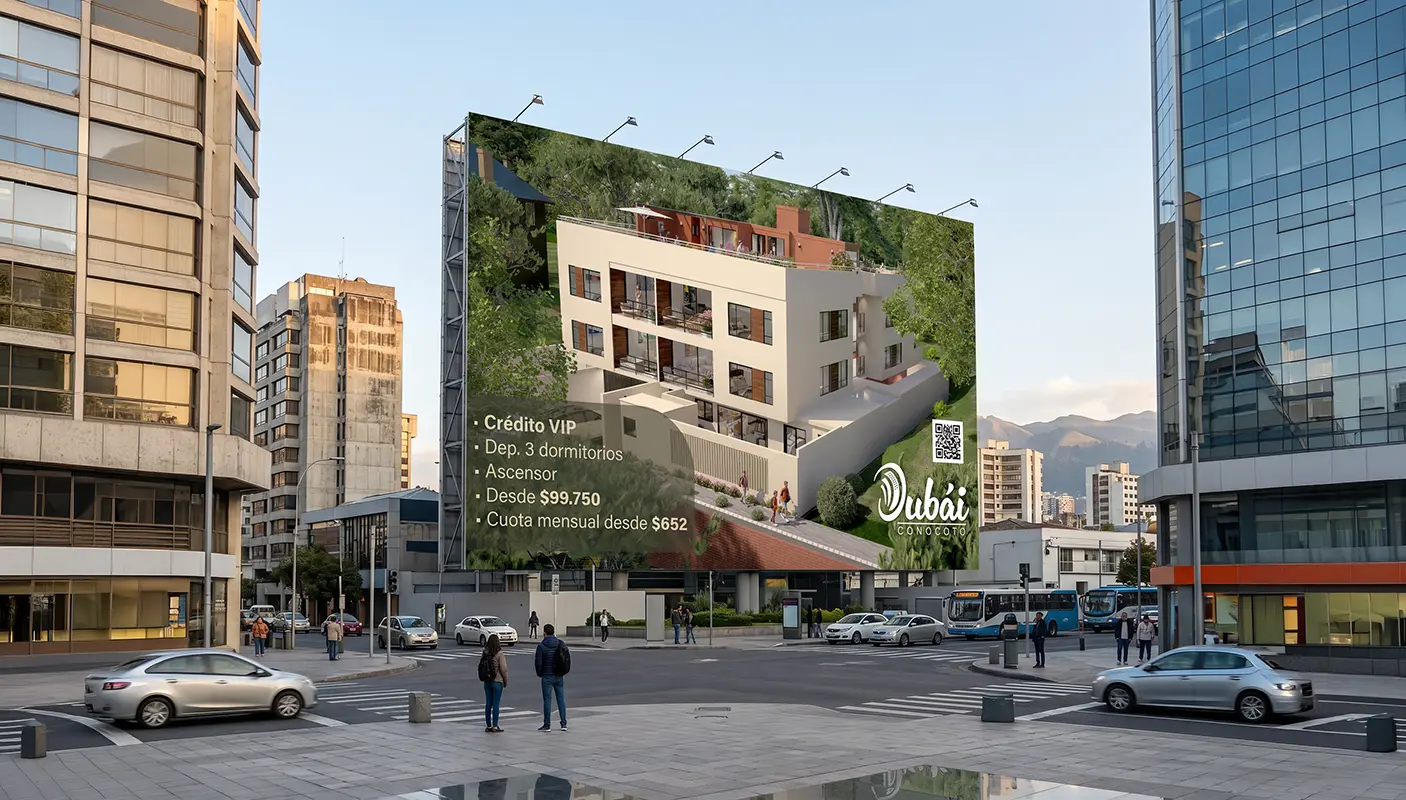Mockup valla publicitaria del proyecto Dubái Conocoto por Santiago Avila