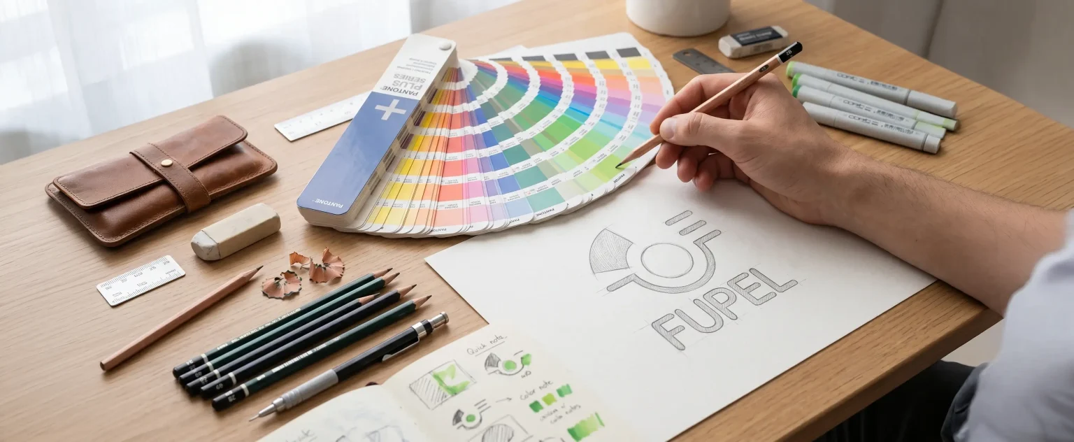 Diseño de identidad visual corporativa y rebranding para Fupel, diseñado por Santiago Ávila Sandoval de Fiorum, mostrando la marca aplicada en una máquina de impresión flexográfica de empaques plásticos sostenibles.