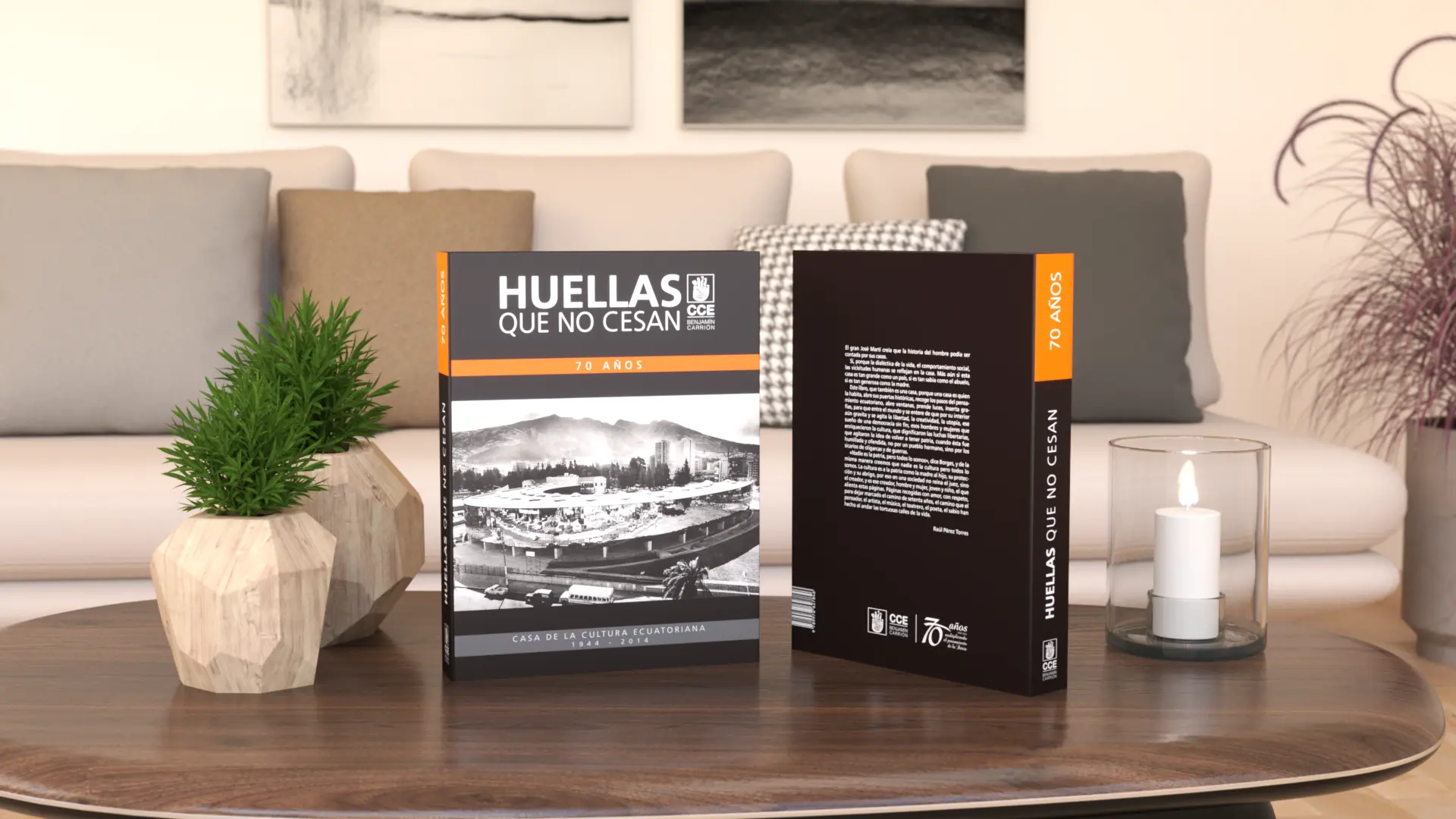 Libro Huellas que no cesan de la CCE diseñado por Santiago Avila S.